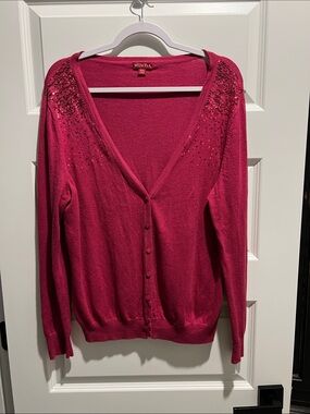 Merona Hot Magenta Sequin Shoulder V-Neck Cardigan